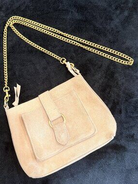 Anthropologie Leather Suede Magnetic Snap Zip Crossbody